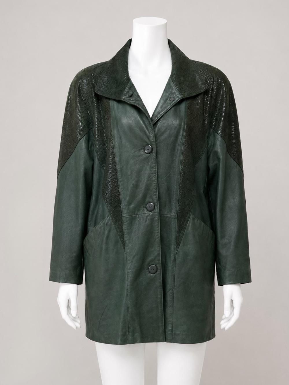Pelle NY Milano Women's Vintage 80's 90's Snake Print Green Leather Coat Size M